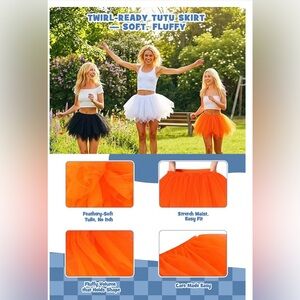 Tulle Tutu Skirt Short Layered Elastic Waist Orange Costume 80s Party Cosplay